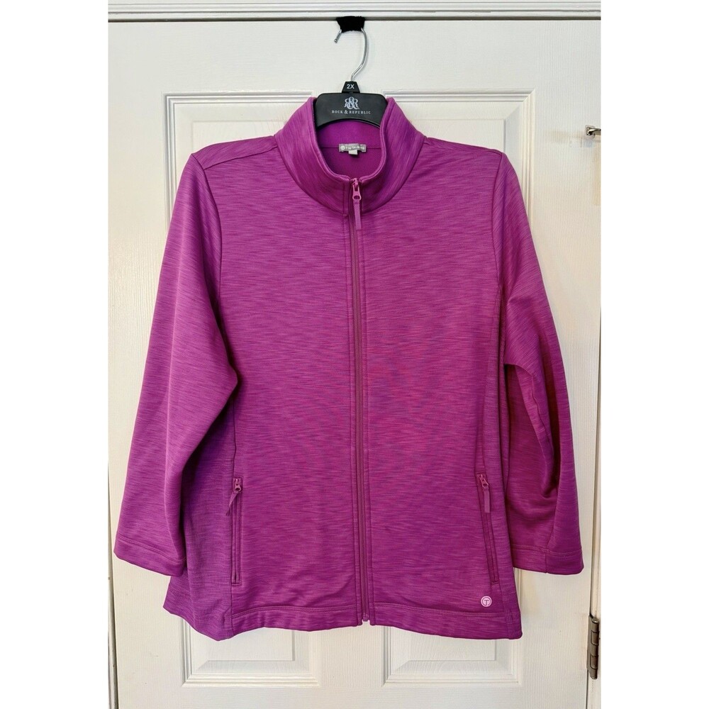 Talbots Womens Plus Purple Track Jacket Coat Full Zip Pockets Knit 2X XXL 2XL